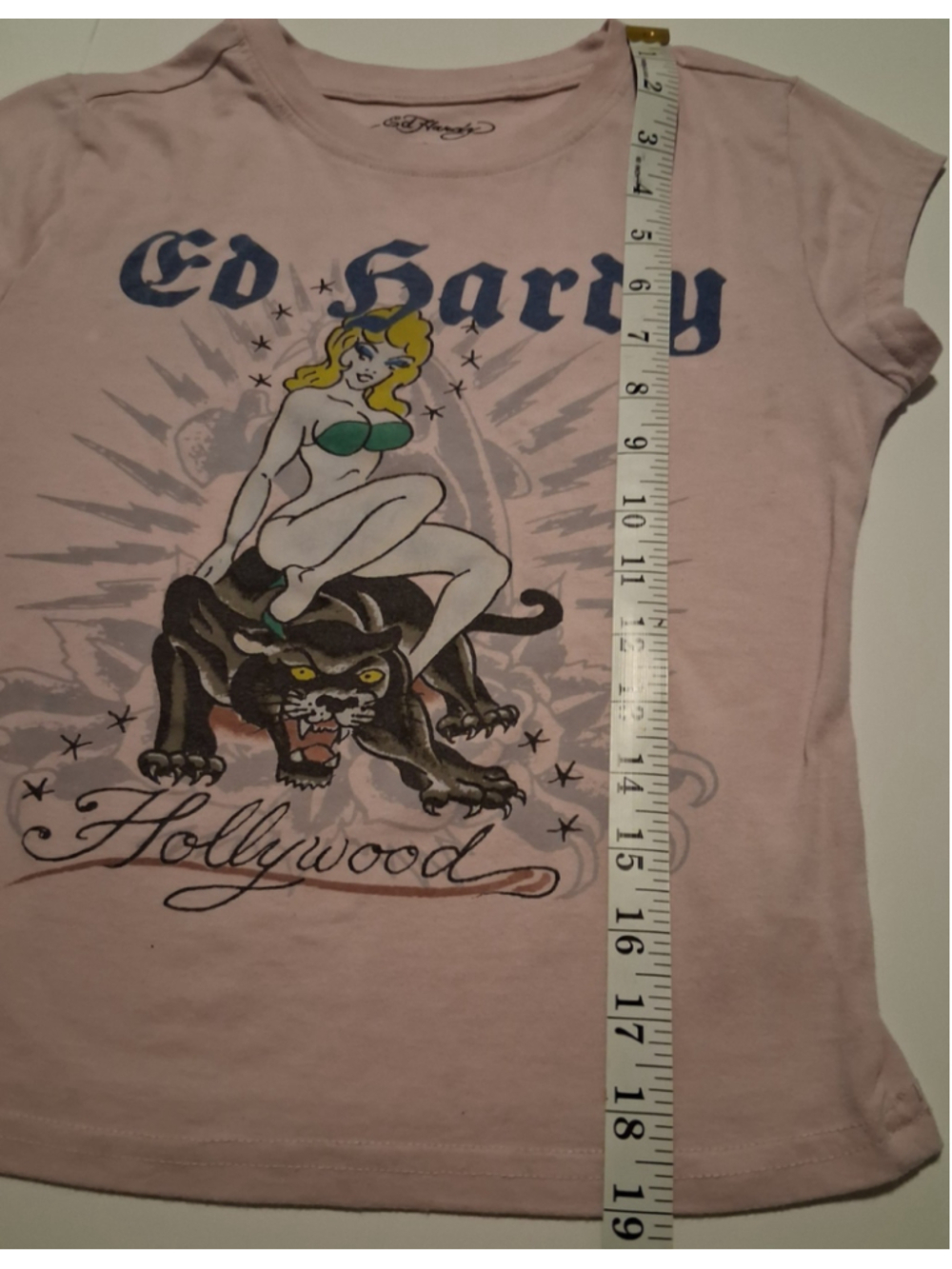 Ed Hardy Women's Small Baby Doll T-shirt Pink Hollywood Pin Up Tattoo Slim Fit - Picture 8 of 8